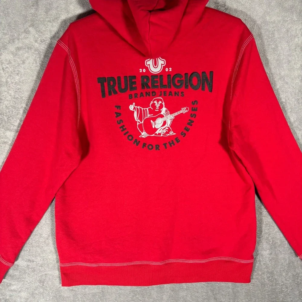 True Religion TNL Puff Buddha Full Zip Hoodie Mens XL‎ 3D Graphic Sweatshirt Red